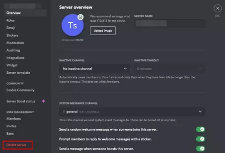 Discord server settings