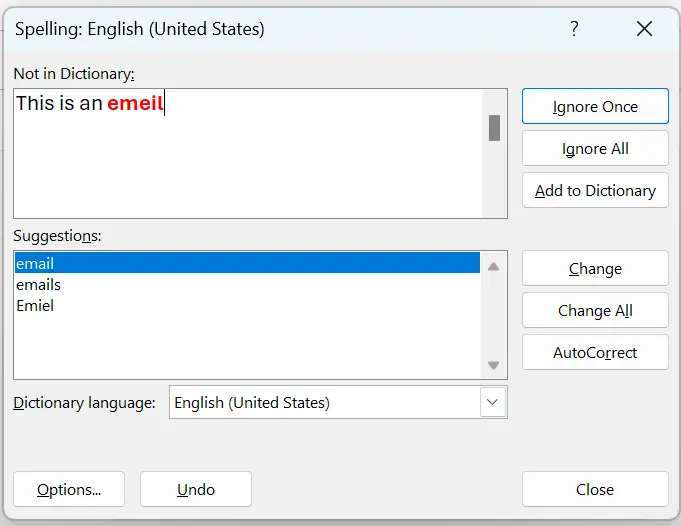 Notification from the automatic spell checker in Outlook Image: Notification from the automatic spell checker in Outlook