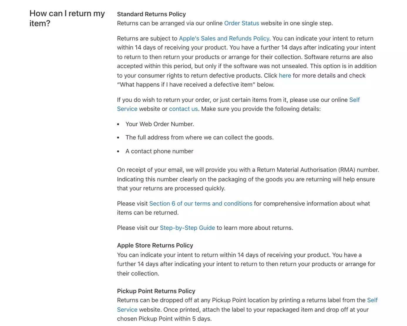 Apple’s return policy