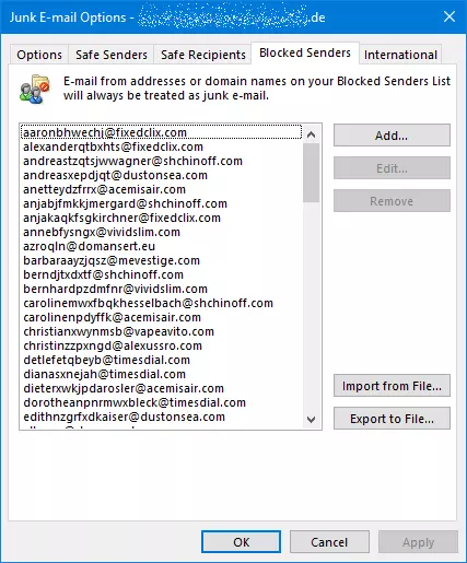 Image: List of blocked senders