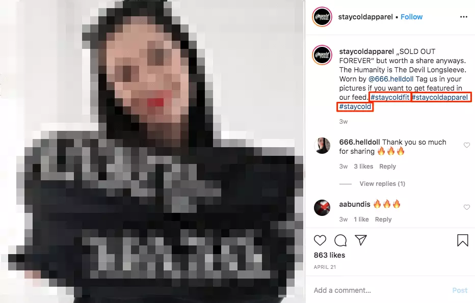 Hashtag marketing: Instagram account “staycoldapparel”