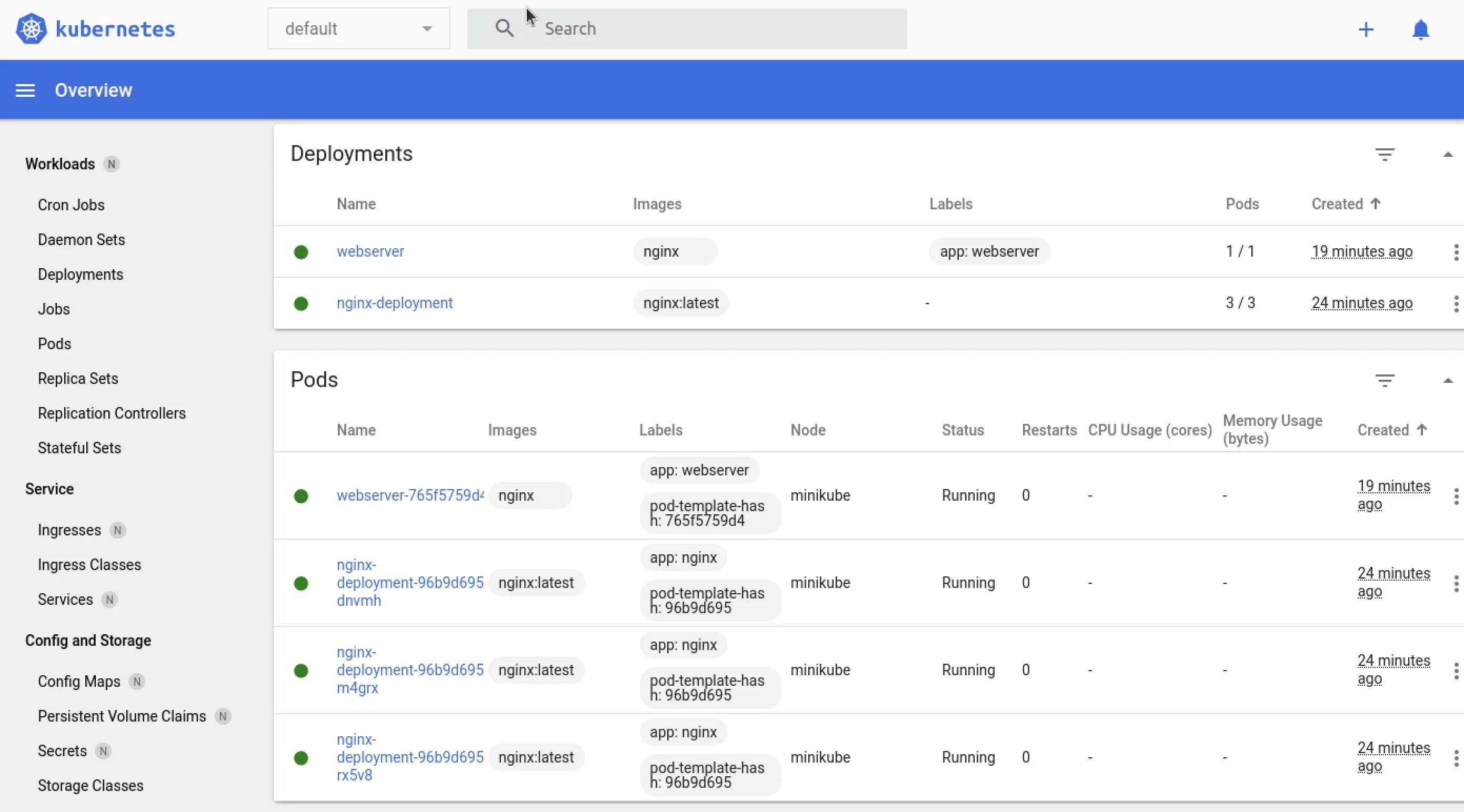Kubernetes dashboard with a deployment and three pods Image: Kubernetes dashboard with a deployment and three pods