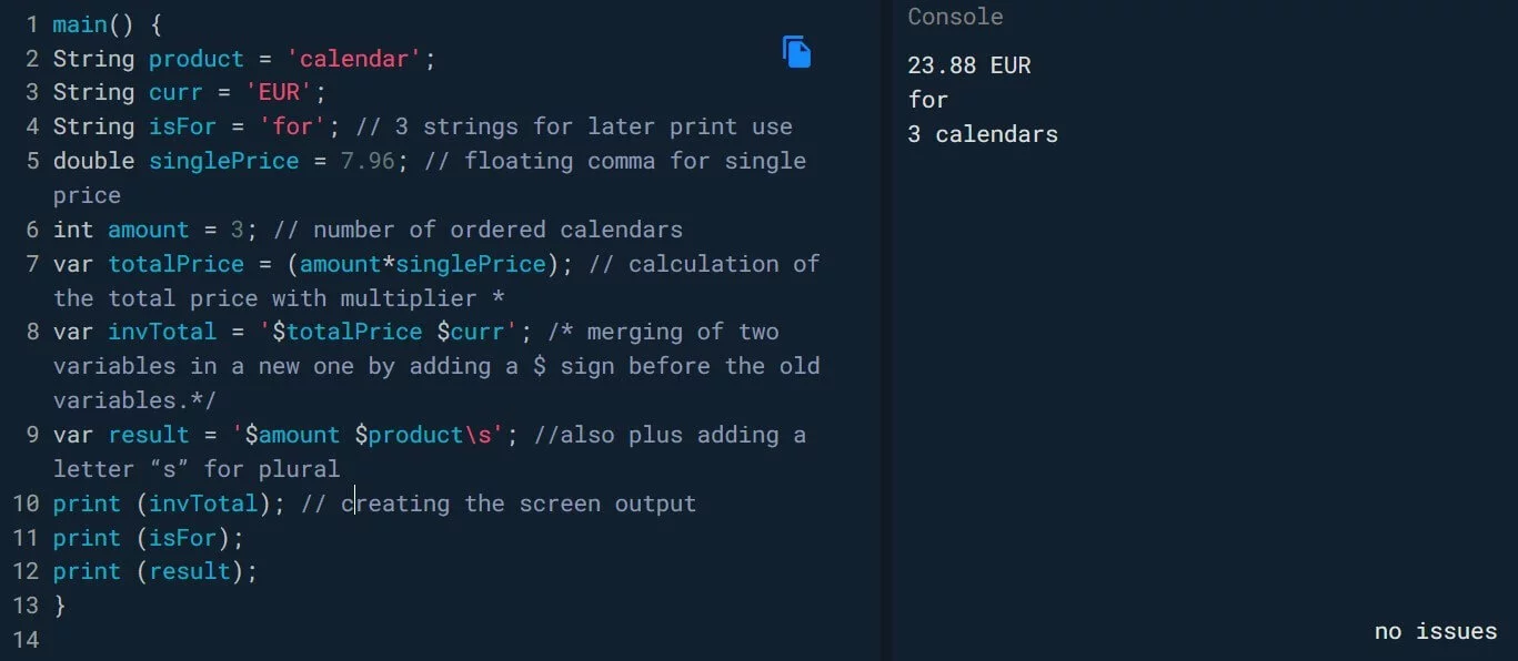 Image: Learn DART programming: simple calculation
