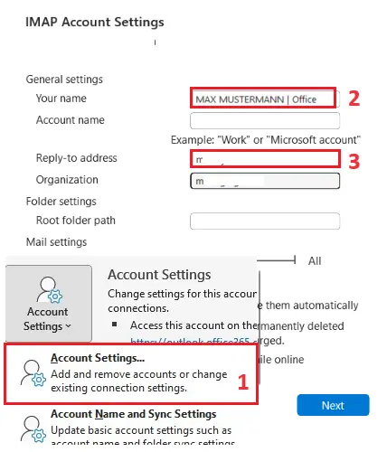Image: Change Outlook sender: Change account name