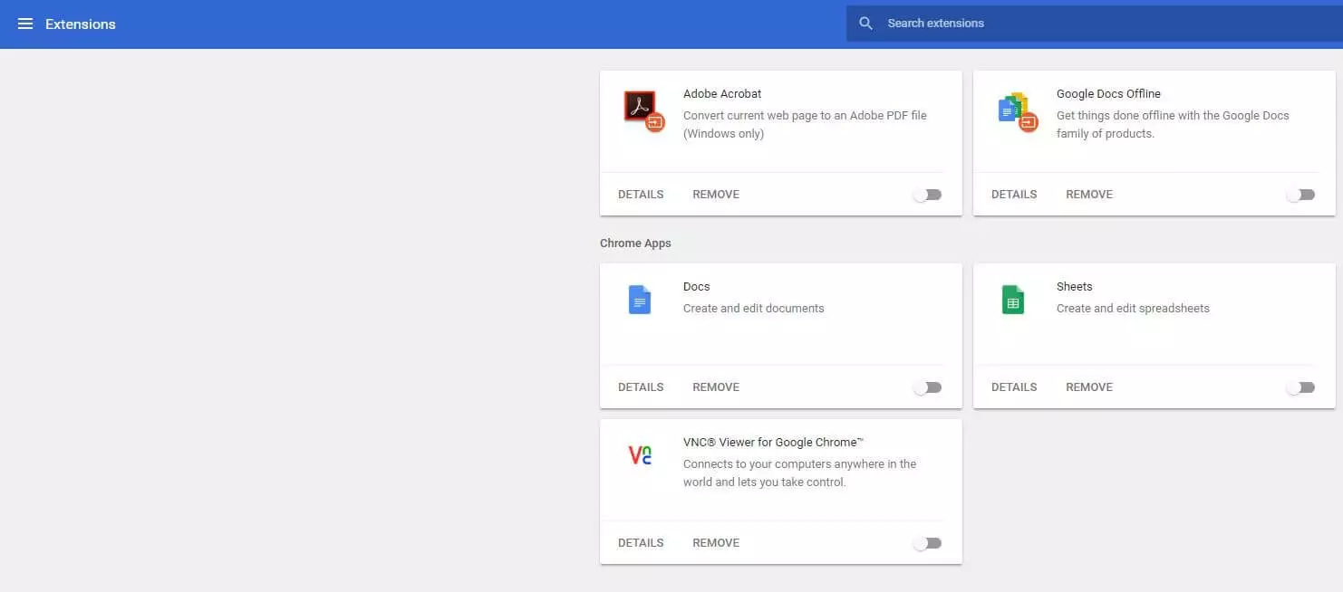 Image: Listing of installed extensions on Google Chrome
