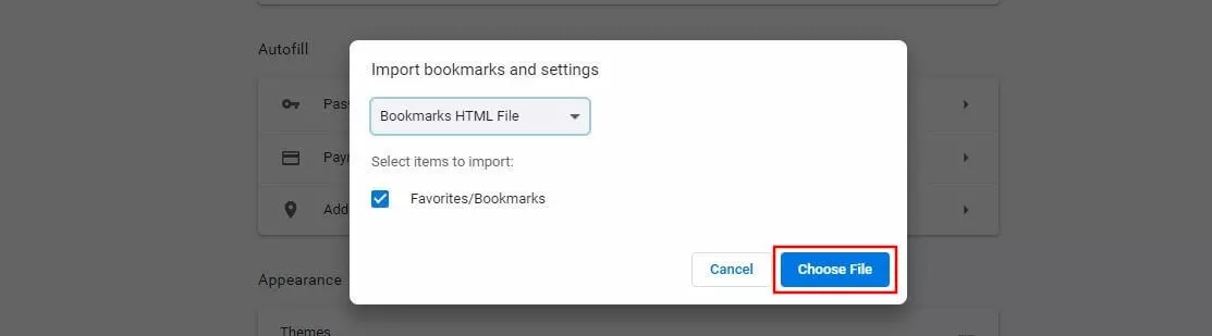 Image: Google Chrome: Importing a bookmark HTML file
