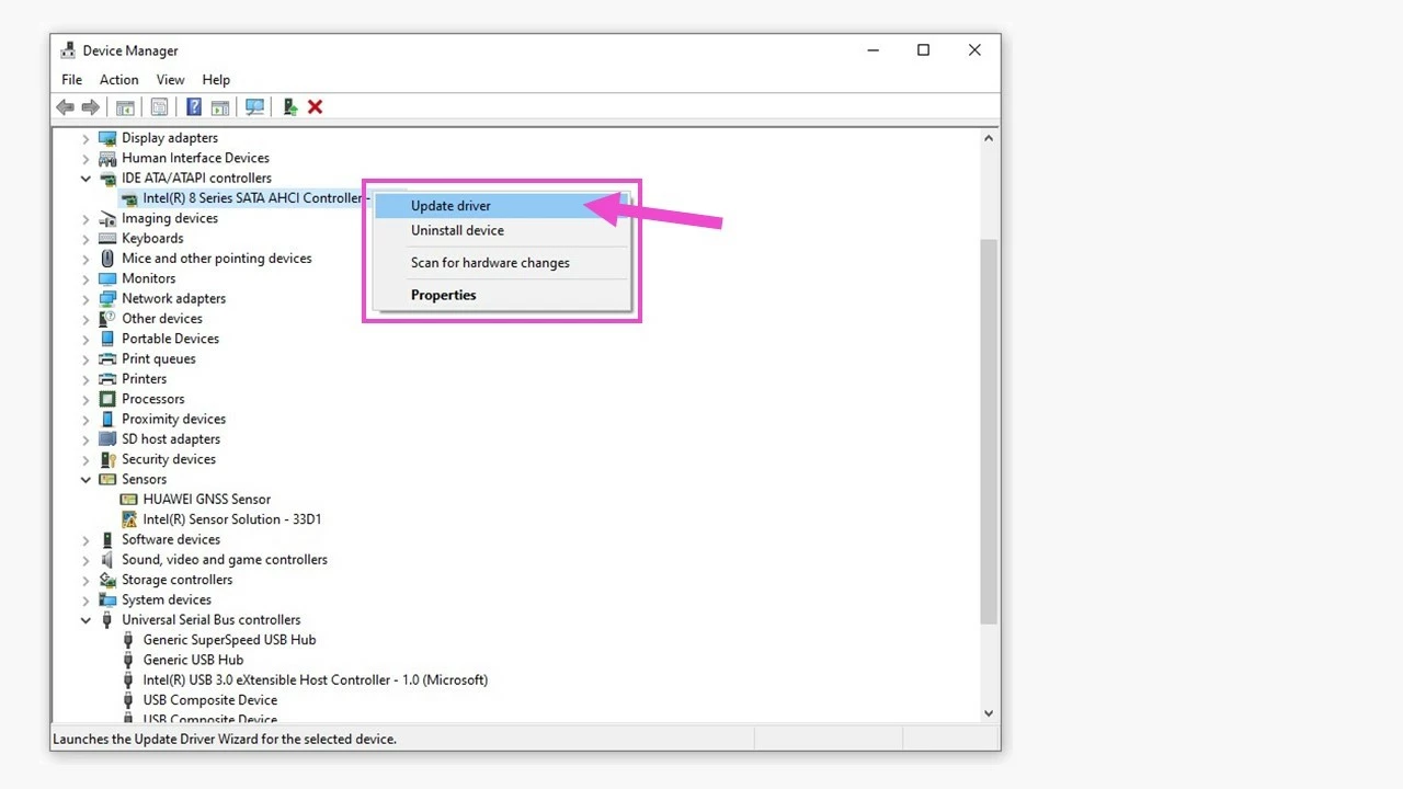Image: Windows Device Manager: Context menu 