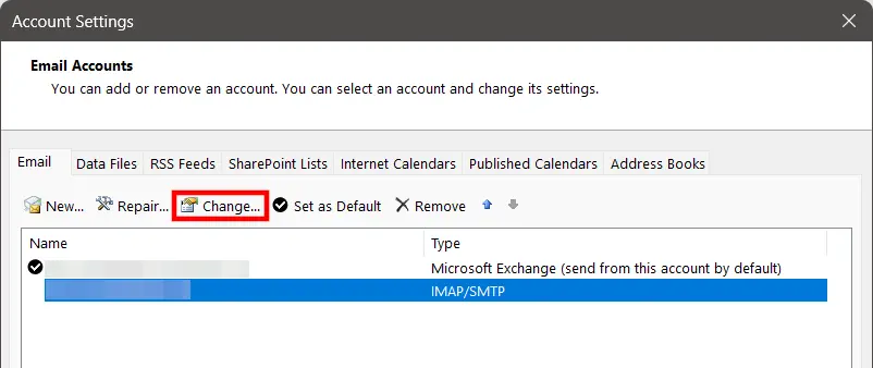 Image: Outlook Account Settings: Overview of linked email Accounts