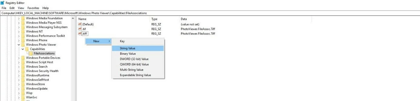 Image: Windows 10 Registry: new ‘String’ entry