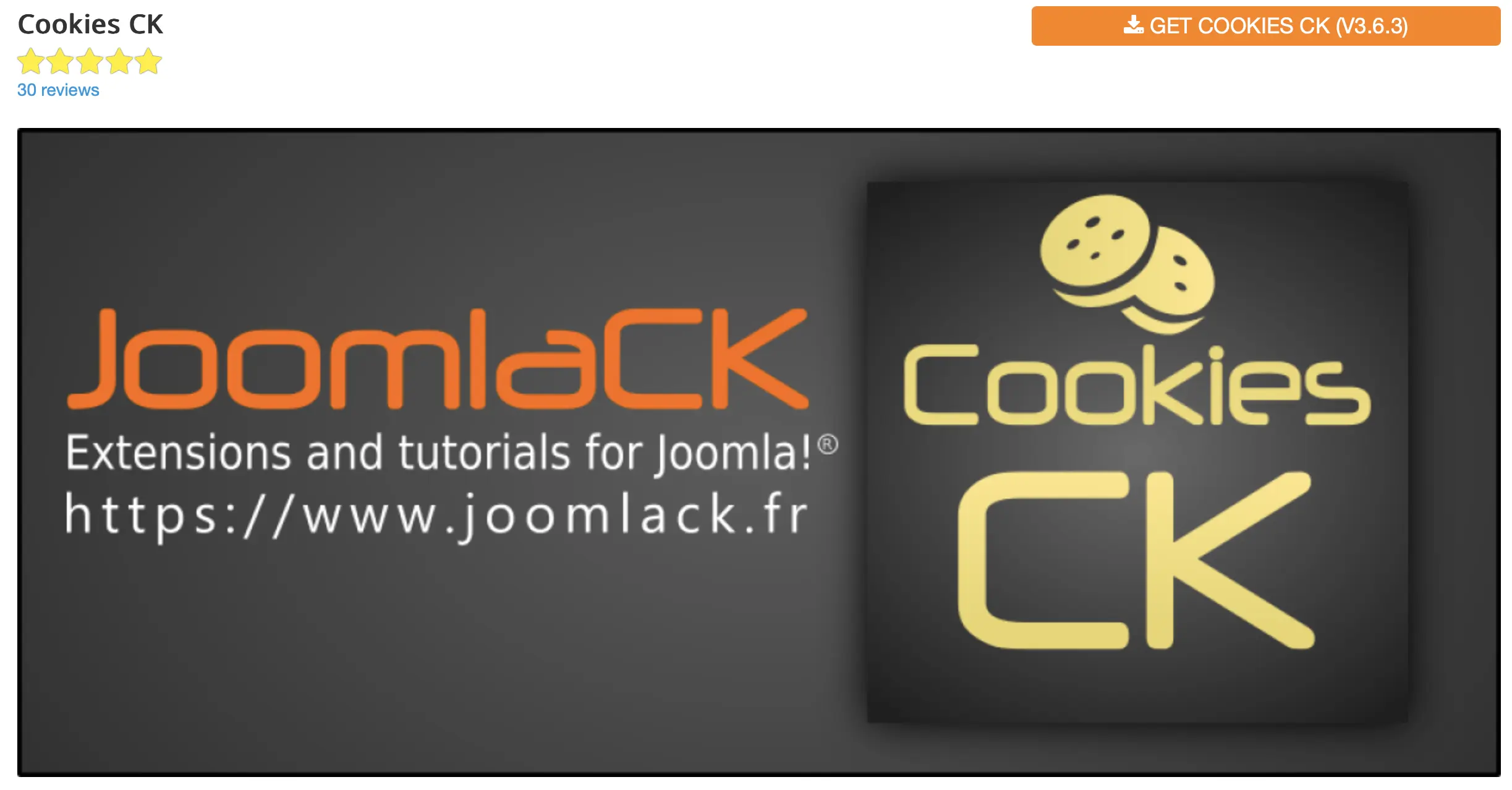 Image: Website screenshot of the Joomla cookie plugin Cookies CK