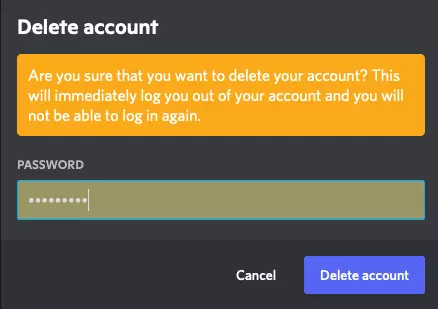 Discord account deletion confirmation