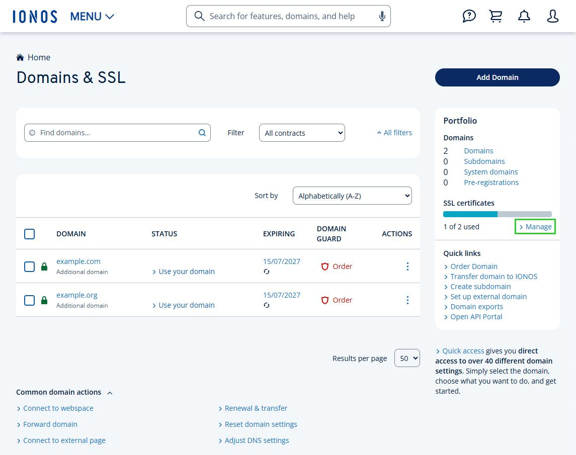 Ordering an additional SSL certificate for your contract - IONOS Help