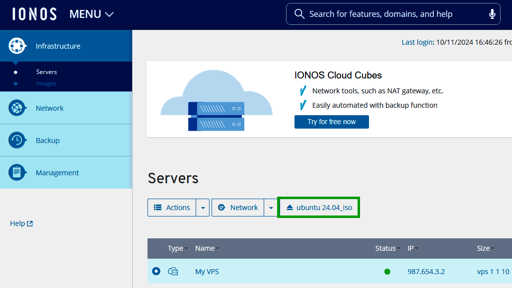 The DVD drive button is highlighted in the Cloud Panel.
