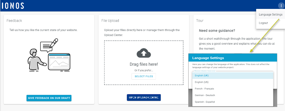 The CoOperator language settings are displayed.