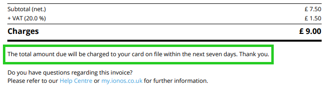 The final amount is shown on an invoice, with information about the selected payment method highlighted.