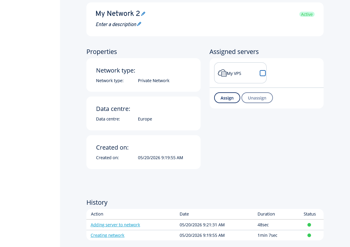 The detailed view of a private network.