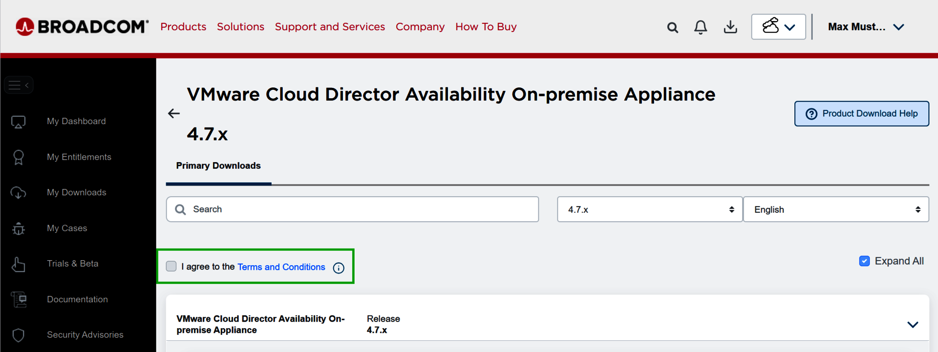 The I agree to the Terms and Conditions checkbox is highlighted.