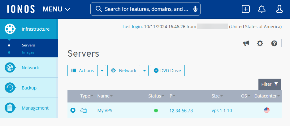 A screenshot of the IONOS Cloud Panel
