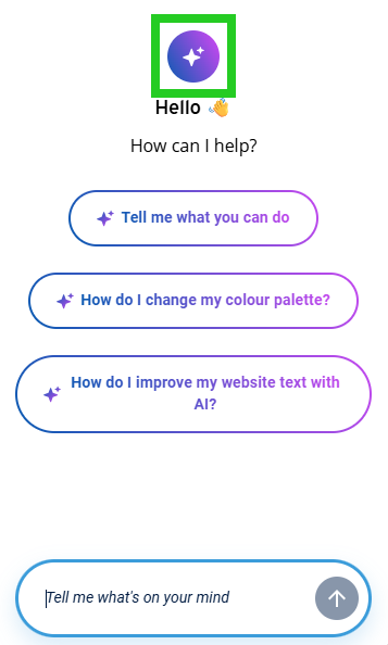 The MyWebsite Now AI Assistant chat window.