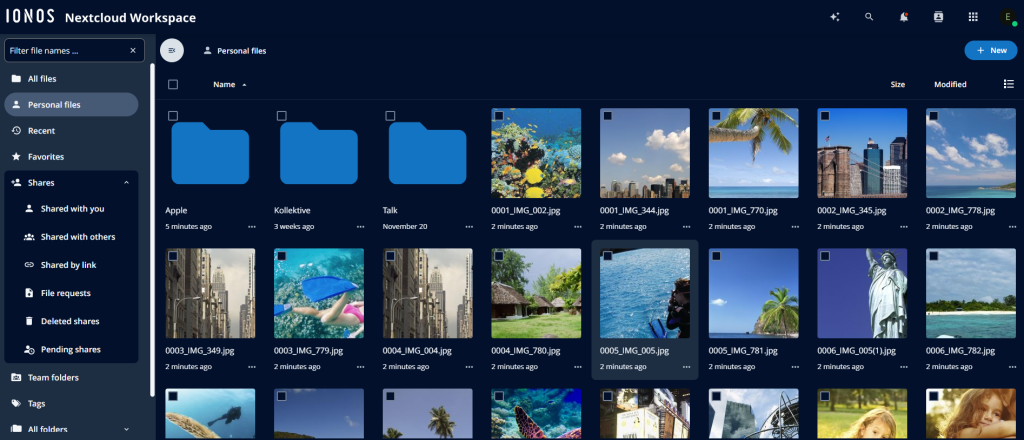 Screeenshot IONOS Nextcloud Workspace