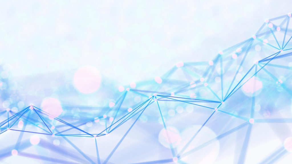 Abstract blue and white digital network with interconnected lines and soft lights