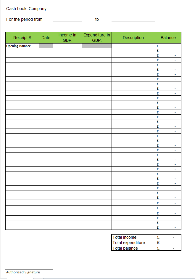 Cash Book Template Excel