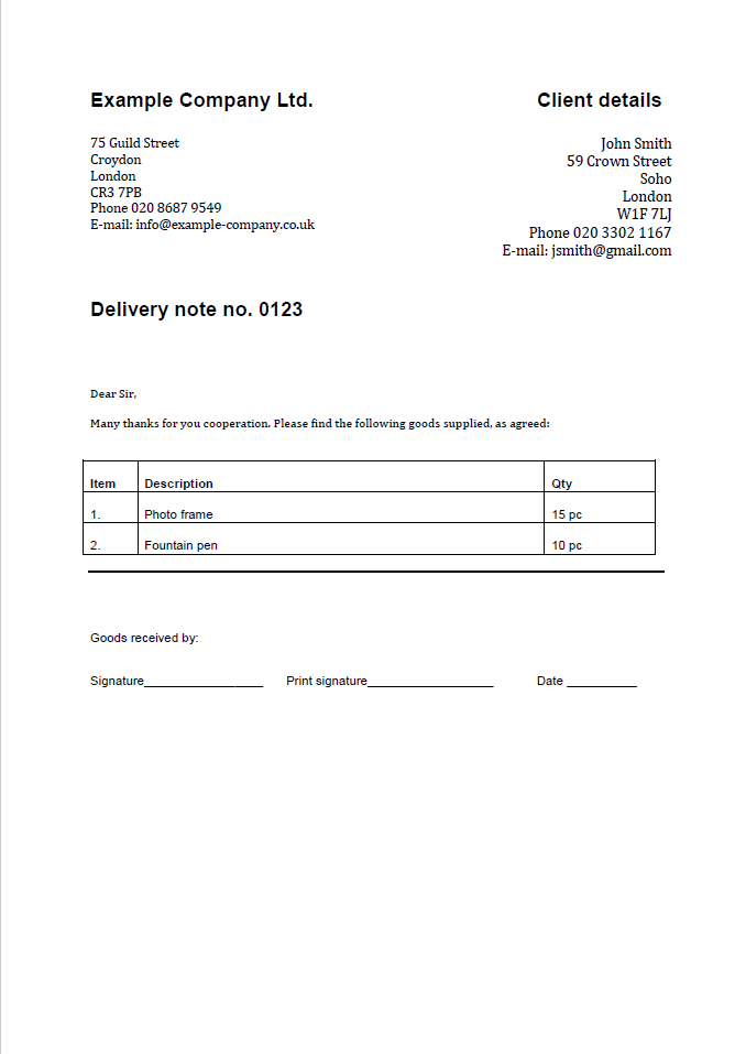 Delivery note templates: basics and instructions - IONOS