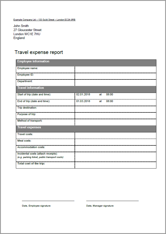Travel expense report | Template for free download - IONOS UK
